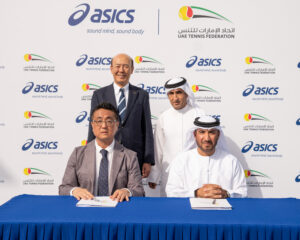 ASICS Arabia and UAE Tennis Federation representatives during the official partnership signing ceremony in Dubai.