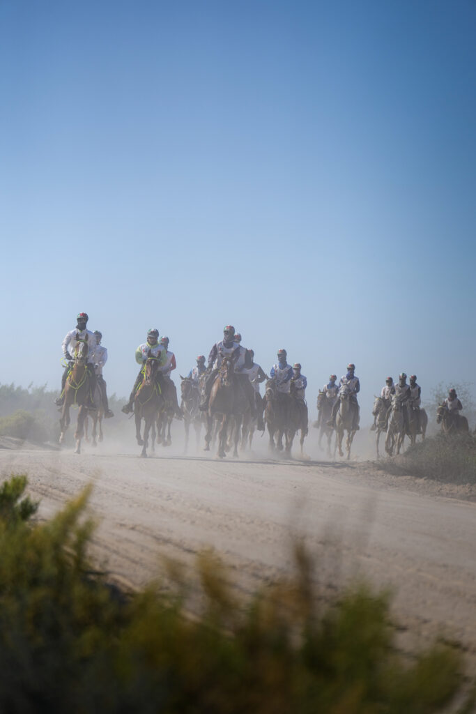Riders competing at the Crown Prince of Dubai Endurance Festival at Dubai International Endurance City in Seih Al Salam.