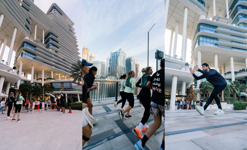 Runners taking part in the Marasi Bay Community Run along Dubai Canal waterfront.