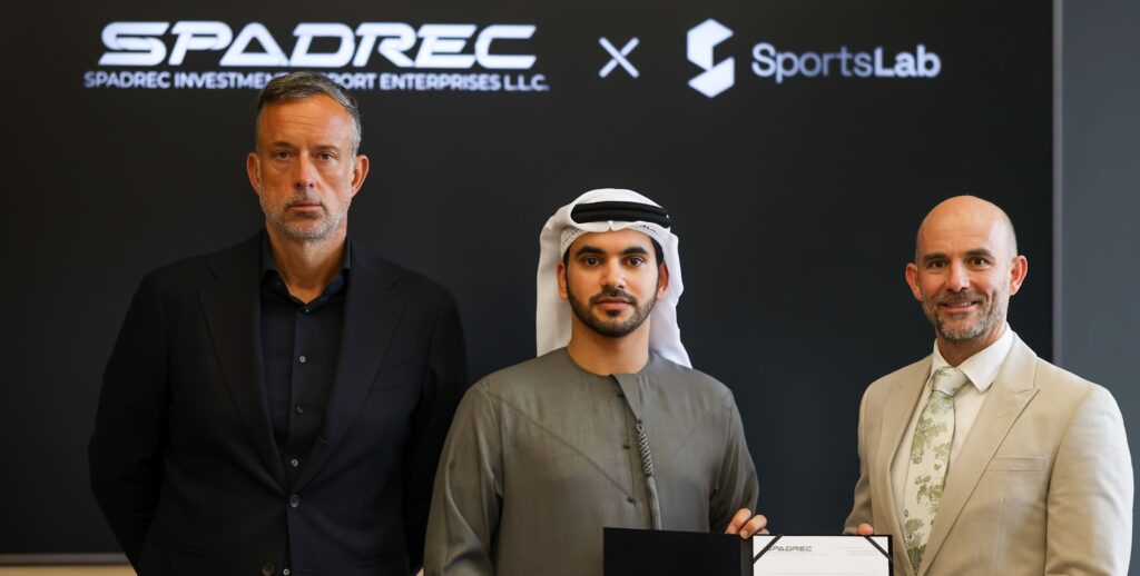 Ali Al Arif, Sigi Meeuws, and Matthew Dance-Shuker during SPADREC and SportsLab partnership announcement.