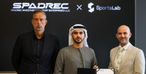 Ali Al Arif, Sigi Meeuws, and Matthew Dance-Shuker during SPADREC and SportsLab partnership announcement.