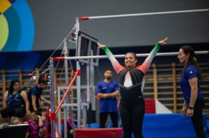 Athletes competing during the Special Olympics UAE Gymnastics competitions at Wellfit Gymnastics in Dubai.