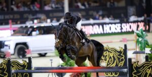 Olympic trailblazer Sheikha Latifa bint Ahmed bin Juma Al Maktoum riding Cornet XL.